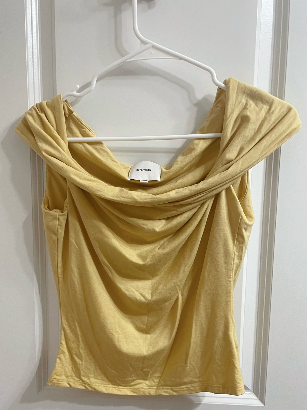 Reformation Pale Yellow Draped Cowl Neck Camisole